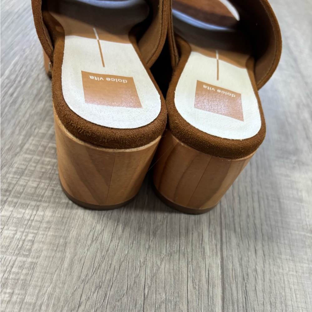 Dolce Vita Brown Suede Wooden Clog Mules - Picture 4 of 9